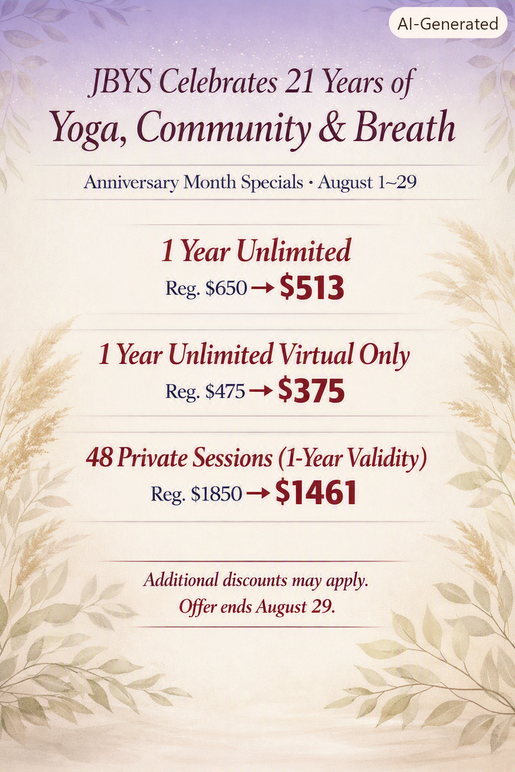 August at Just Breathe Yoga Studio
